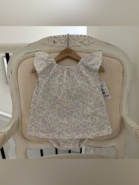 🦢 18 Mth Baby Girl Floral Flutter Sleeve Romper-Dress Pastel Multicolour NWT